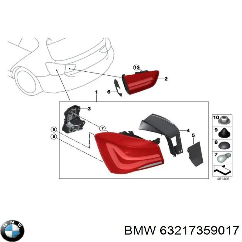 63217359017 BMW Lampa zespolona tylna lewa zewnętrzna