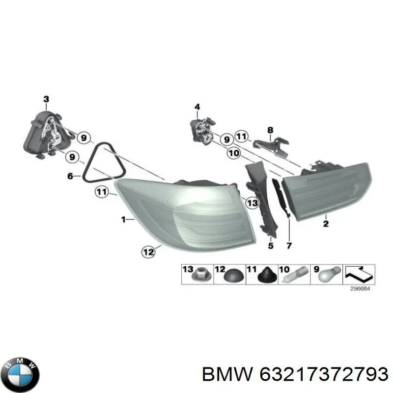 Lampa zespolona tylna lewa wewnętrzna BMW 63217372793 cena, od 117,48 USD