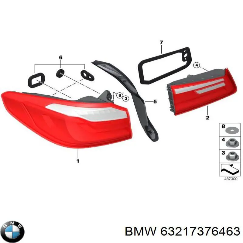 Lampa zespolona tylna lewa zewnętrzna BMW 63217376463 cena, od 141,17 USD