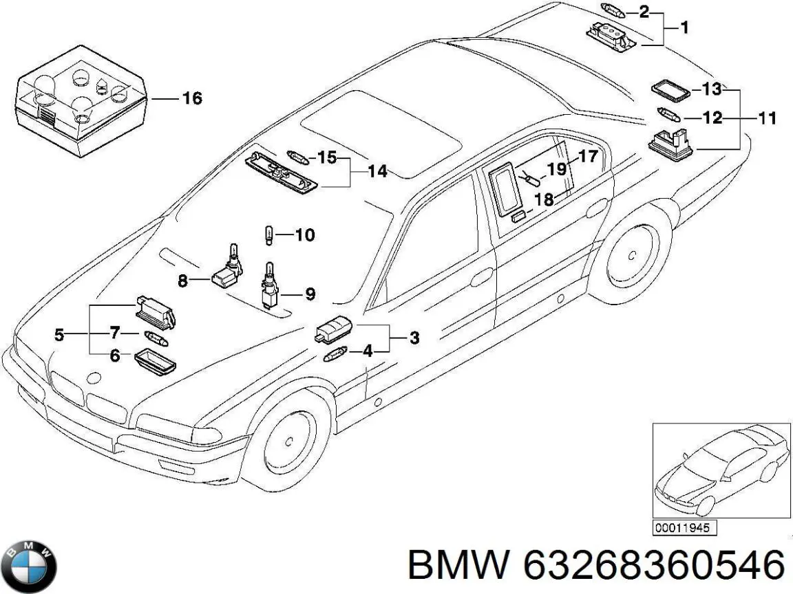 Lampa oświetlenia tylnej tablicy rejestracyjnej BMW 7 sedana (E38) (1994 - 2001) cena, od 29,68 USD