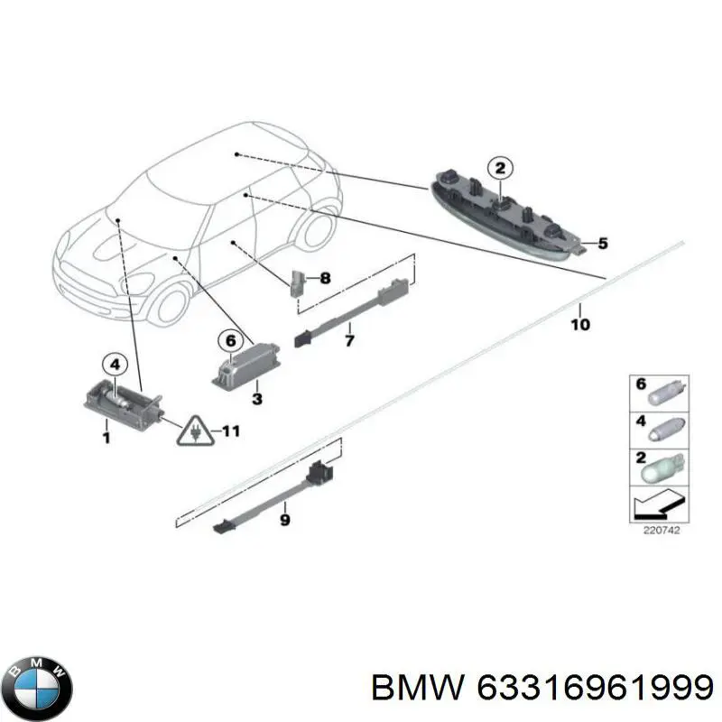 Do koszyka 63316961999 BMW Lampa podświetlania w drzwiach