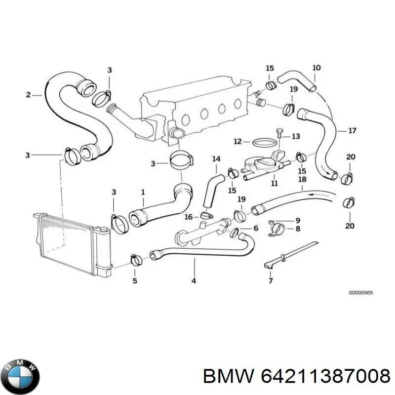 Do koszyka 64211387008 BMW Przewód (króciec) układu chłodzenia