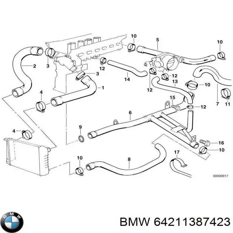 Do koszyka 64211387423 BMW Przewód (króciec) układu chłodzenia