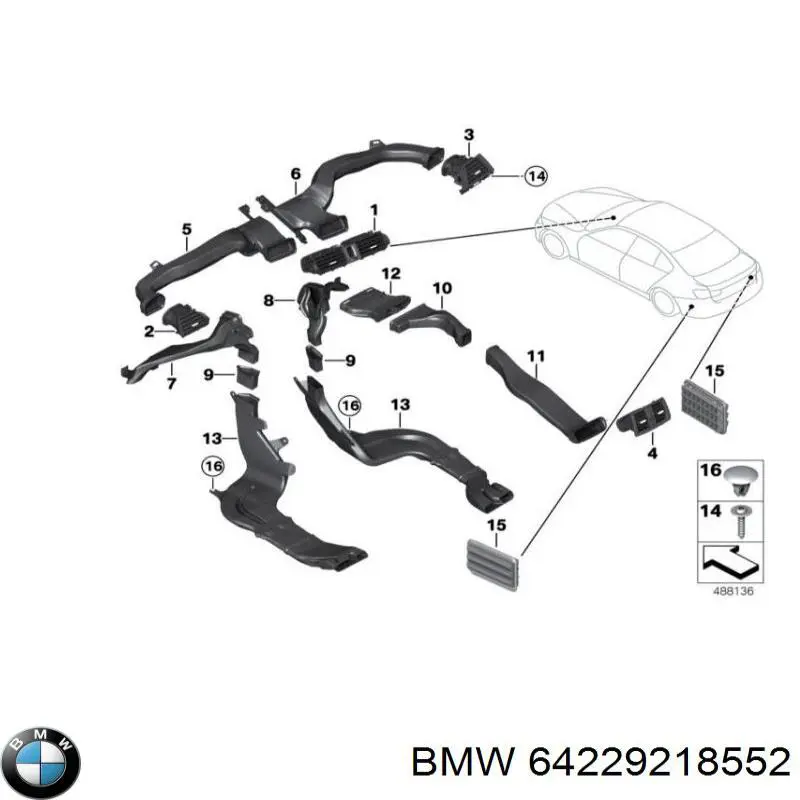 64229218552 BMW Kratka wentylacji wnętrza na "torpedo"