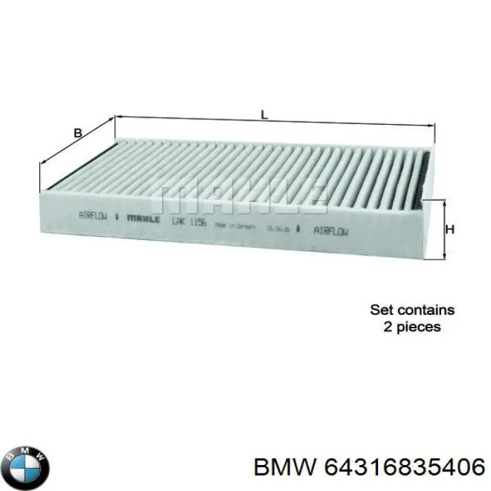 Filtr kabiny BMW 64316835406 cena, od 27,07 USD