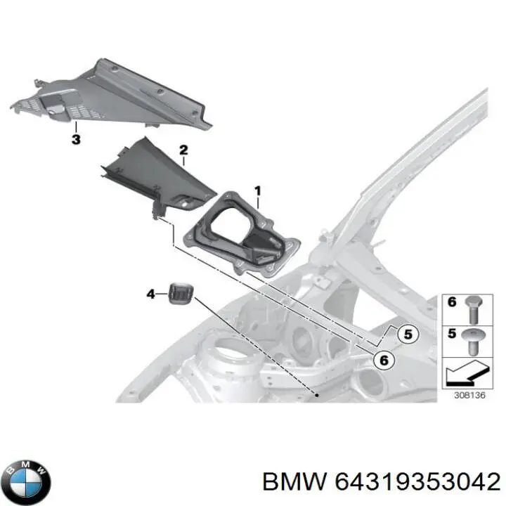 Do koszyka 64319353042 BMW Podszybie szyby czołowej