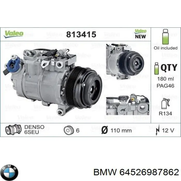 Sprężarka klimatyzacji BMW 64526987862 cena, od 147,37 USD
