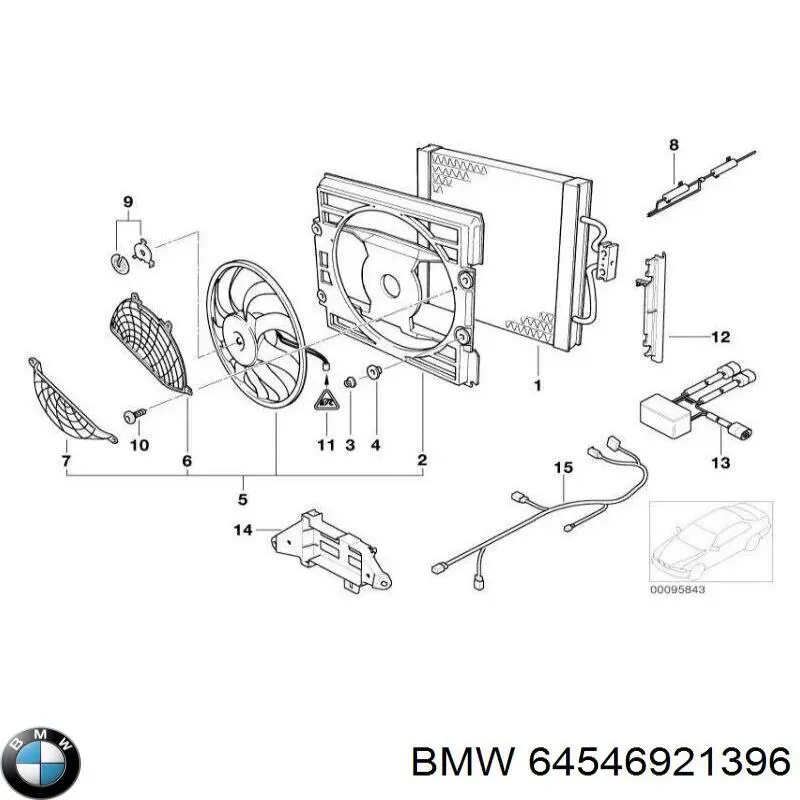 Do koszyka 64546921396 BMW Dyfuzor chłodnicy klimatyzacji, w komplecie z wirnikiem i silnikiem