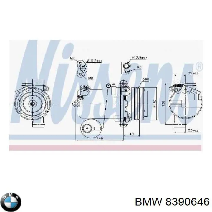 Sprężarka klimatyzacji BMW 8390646 cena, od 118,57 USD