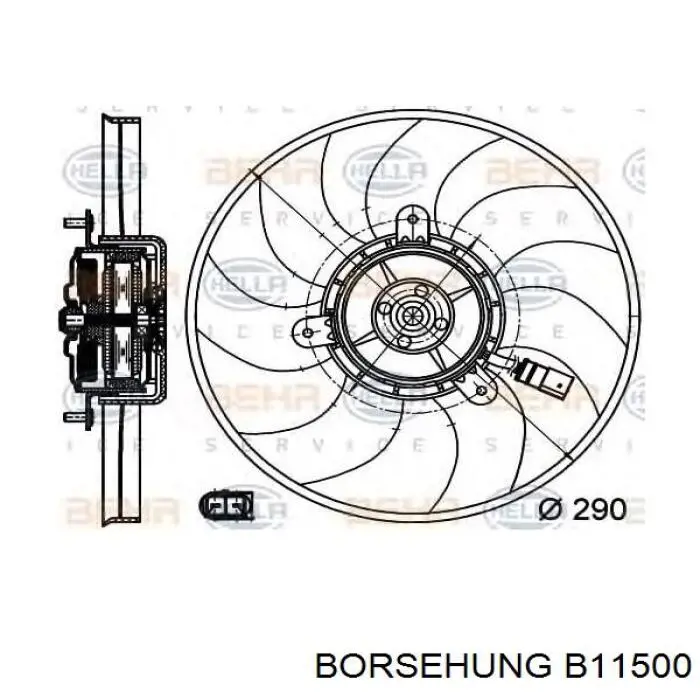 Do koszyka B11500 Borsehung Wentylator elektryczny układu chłodzenia, kompletny (silnik+wirnik) prawy