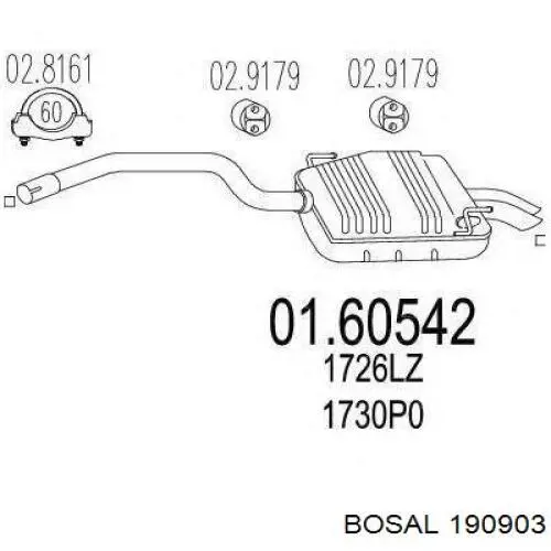 Do koszyka 0160542 MTS Tłumik, tylna część