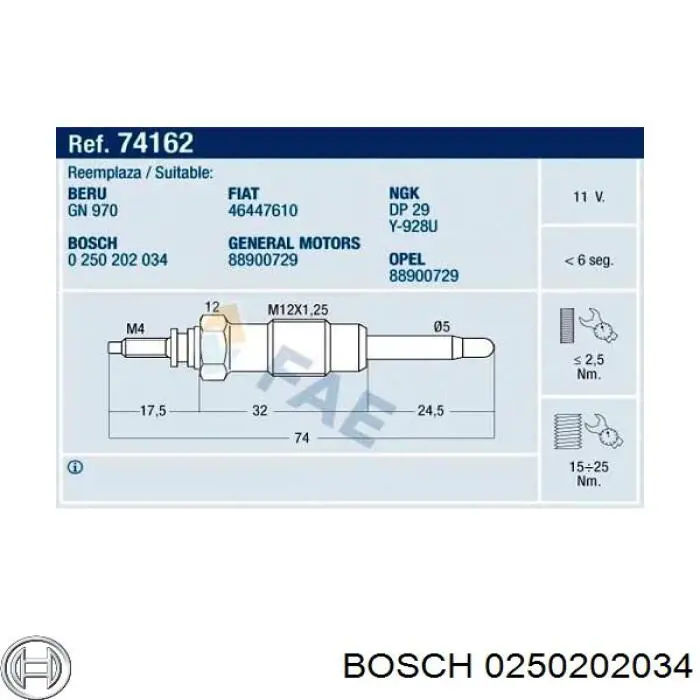 Do koszyka 0250202034 Bosch Świeca żarowa
