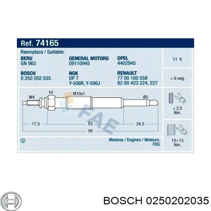 Do koszyka 0250202035 Bosch Świeca żarowa