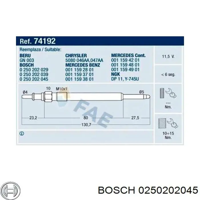 Świeca żarowa Bosch 0250202045 cena, od 9,23 USD