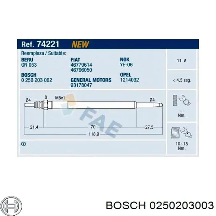 Do koszyka 0250203003 Bosch Świeca żarowa