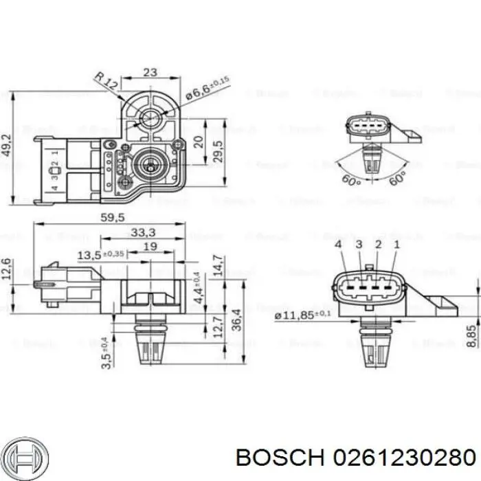 Czujnik ciśnienia w kolektorze ssącym, MAP Bosch 0261230280 cena, od 24,99 USD