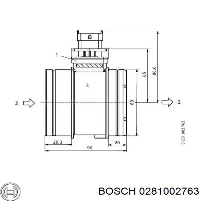 Czujnik przepływu powietrza, przepływomierz powietrza M.A.F. Bosch 0281002763 cena, od 81,37 USD