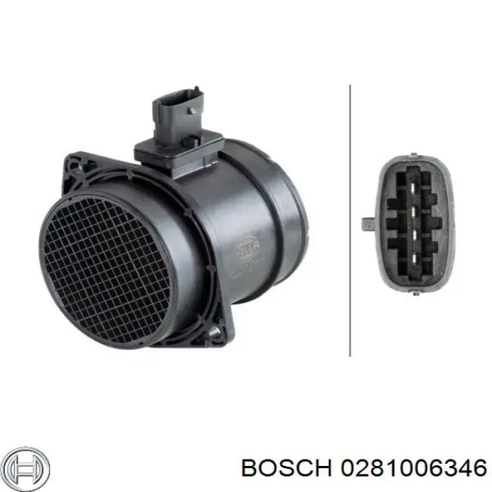 Czujnik przepływu powietrza, przepływomierz powietrza M.A.F. 281006833 Bosch