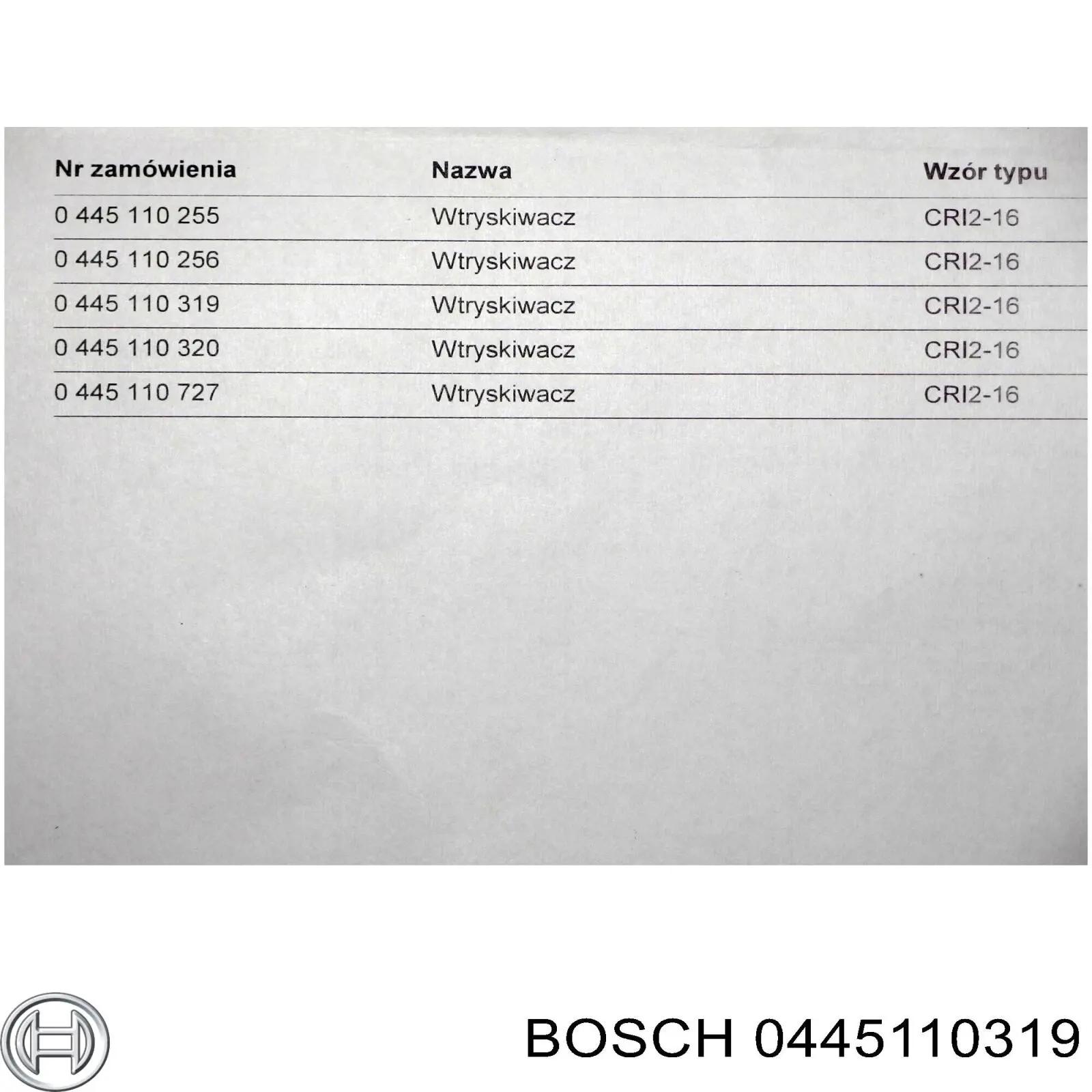 0445110319 Bosch wtryskiwacz paliwa