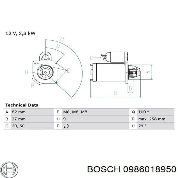Rozrusznik Bosch 0986018950 cena, od 133,58 USD