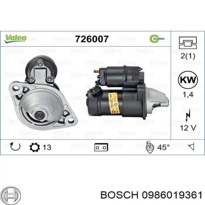Rozrusznik Bosch 0986019361 cena, od 119,15 USD
