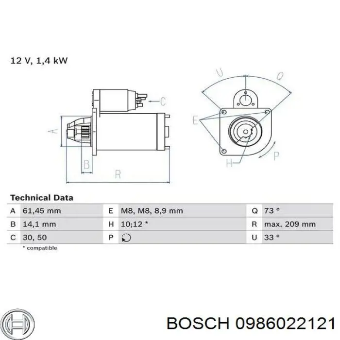 Rozrusznik Bosch 0986022121 cena, od 117,91 USD