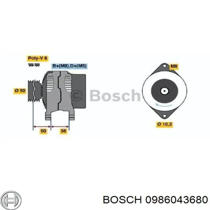 Do koszyka 0986043680 Bosch Alternator