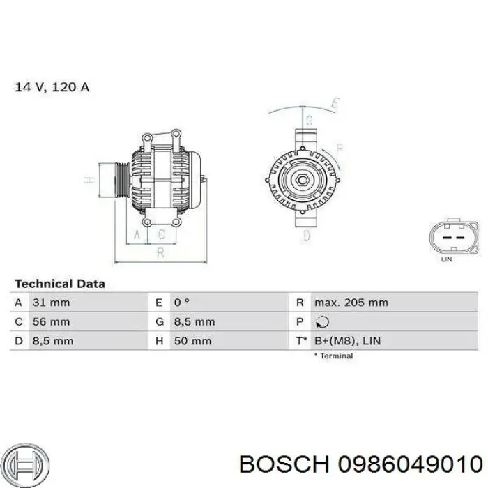 0986049010 Bosch Alternator