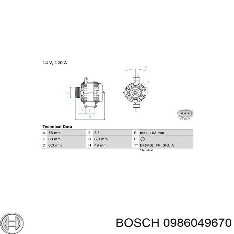 Do koszyka 0986049670 Bosch Alternator
