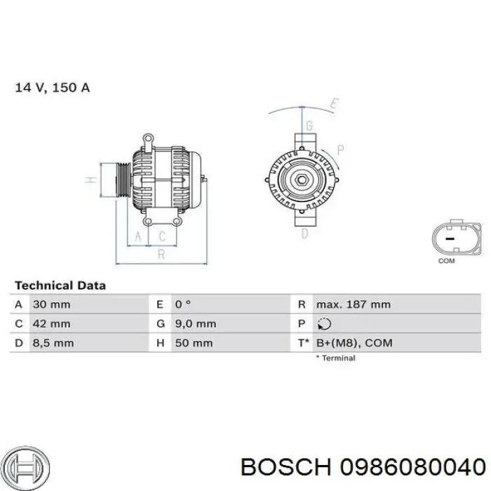 0986080040 Bosch Alternator