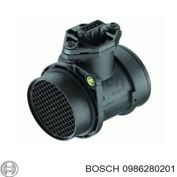 Do koszyka 0986280201 Bosch Czujnik przepływu powietrza, przepływomierz powietrza M.A.F.