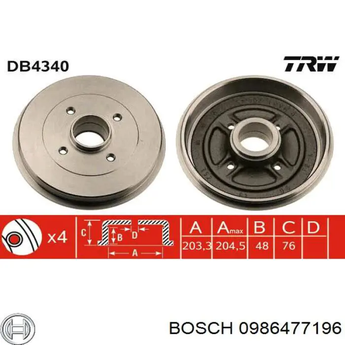 Bęben hamulcowy tylny Bosch 0986477196 cena, od 63,28 USD