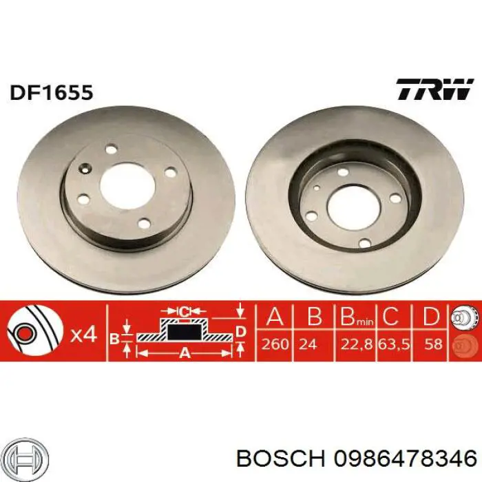Tarcza hamulcowa przednia Bosch 0986478346 cena, od 51,90 USD