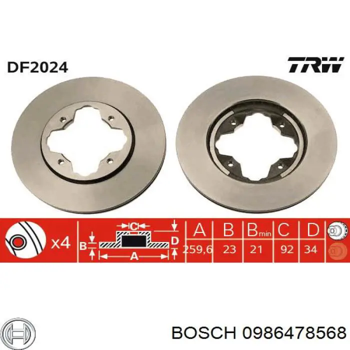 Do koszyka 0986478568 Bosch Tarcza hamulcowa przednia
