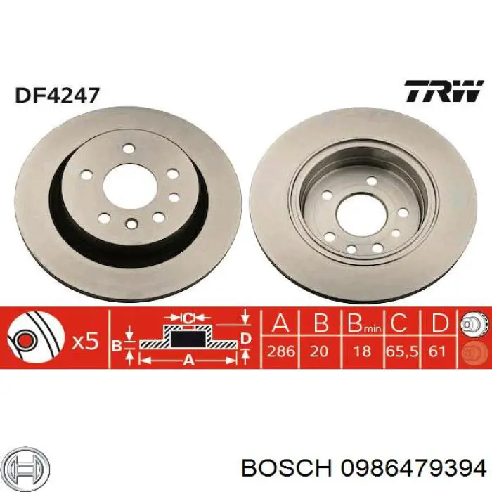 Do koszyka 0986479394 Bosch Tarcza hamulcowa tylna