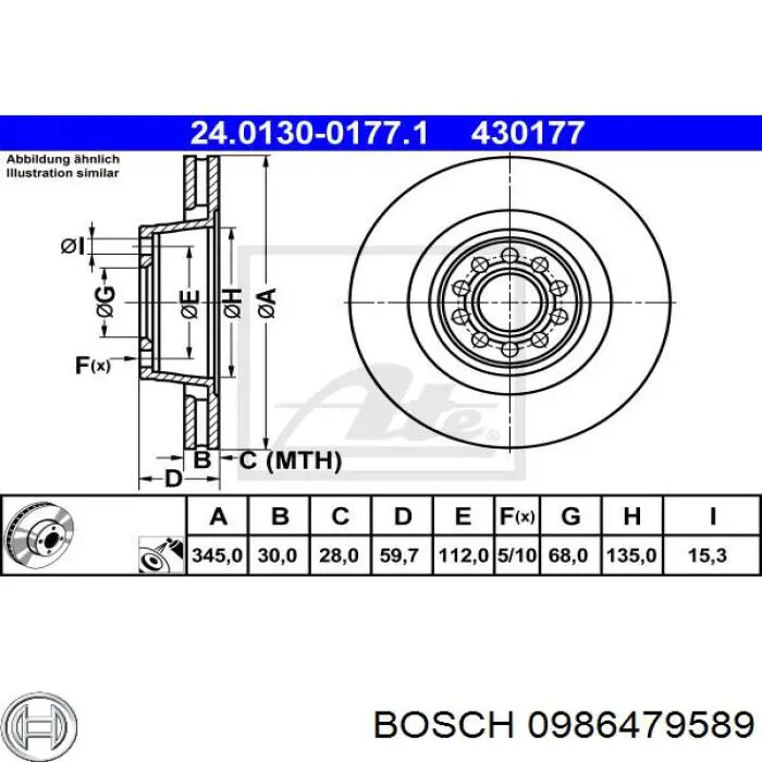 Do koszyka 0986479589 Bosch Tarcza hamulcowa przednia
