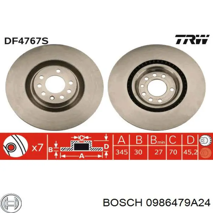 0986479A24 Bosch tarcza hamulcowa przednia