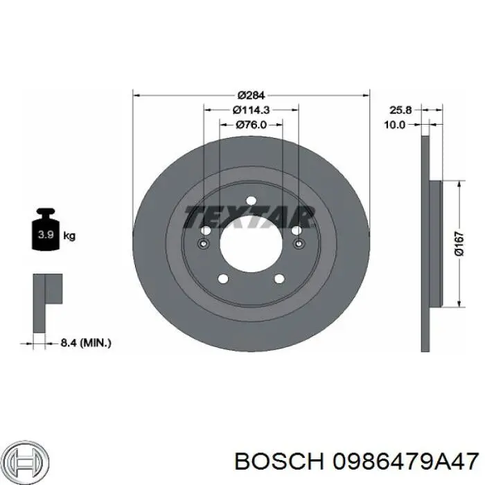 0 986 479 A47 Bosch tarcza hamulcowa tylna