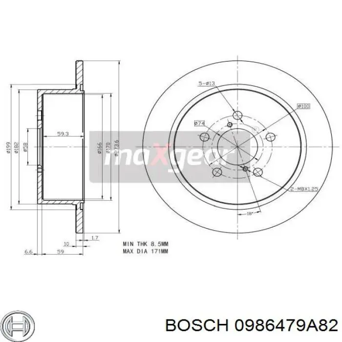 Tarcza hamulcowa tylna 0986479A82 Bosch