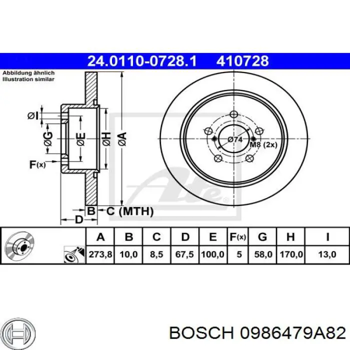 Do koszyka 0986479A82 Bosch Tarcza hamulcowa tylna