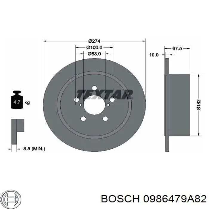 0986479A82 Bosch Tarcza hamulcowa tylna