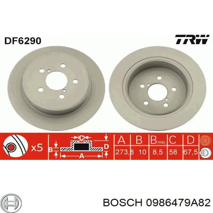 0986479A82 Bosch Tarcza hamulcowa tylna