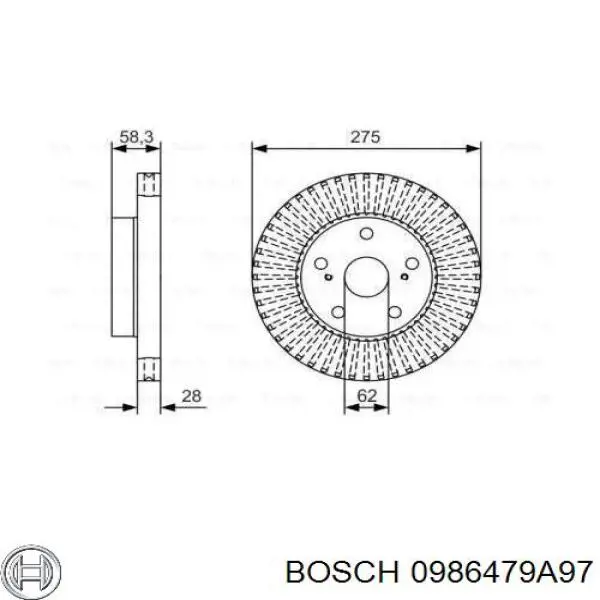 0986479A97 Bosch tarcza hamulcowa przednia