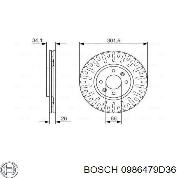 0986479D36 Bosch tarcza hamulcowa przednia