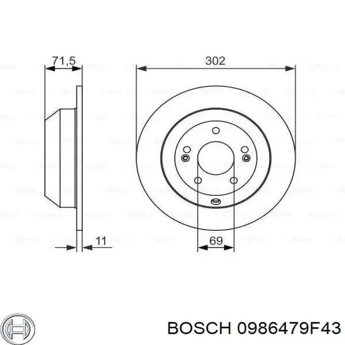 Do koszyka 0986479F43 Bosch Tarcza hamulcowa tylna