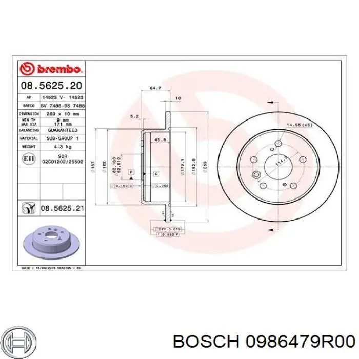Tarcza hamulcowa tylna Bosch 0986479R00 cena, od 39,33 USD