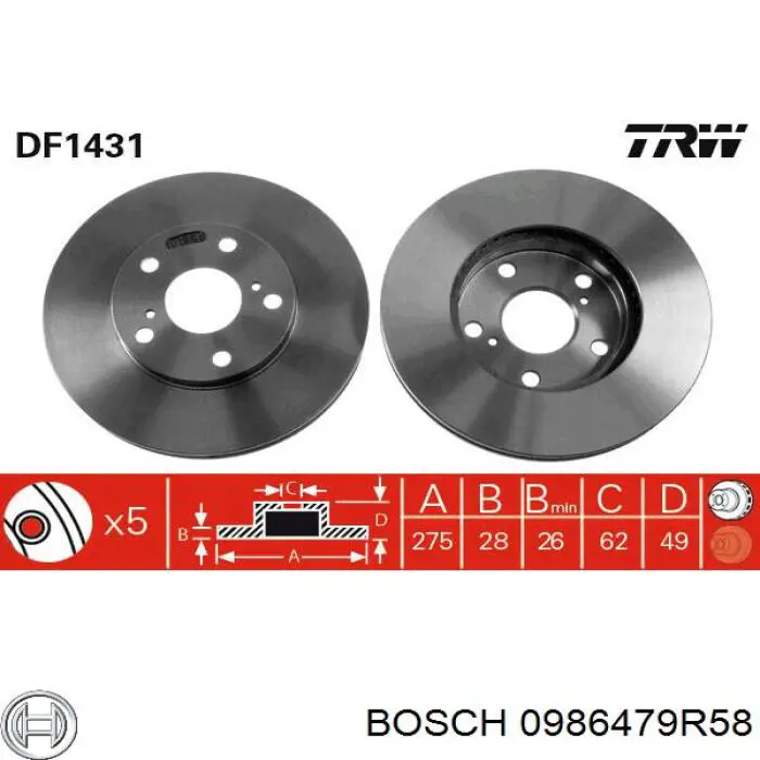 Do koszyka 0986479R58 Bosch Tarcza hamulcowa przednia