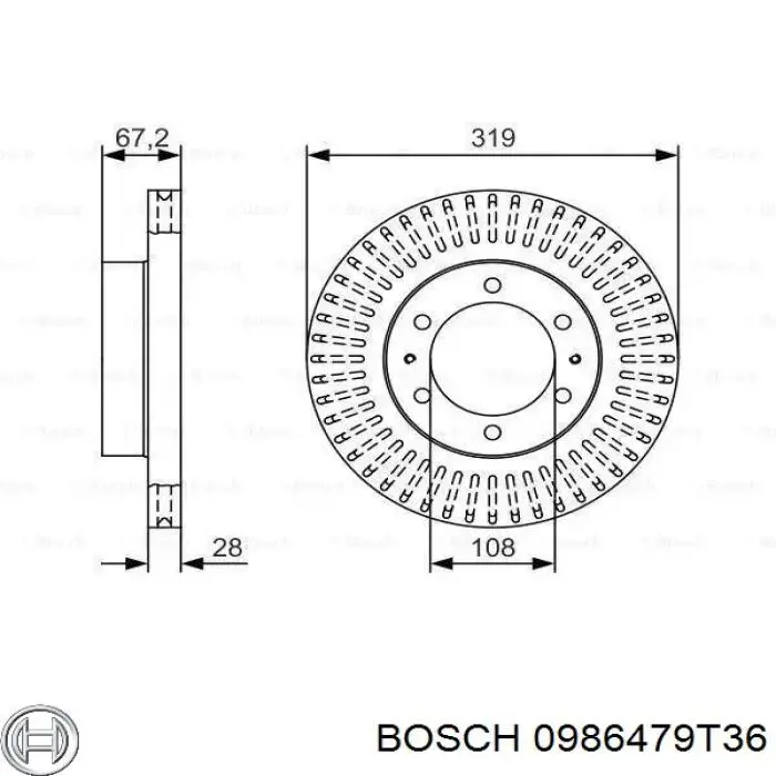 0986479T36 Bosch tarcza hamulcowa przednia