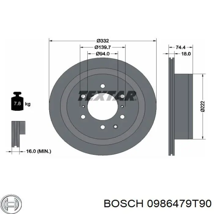 Do koszyka 0986479T90 Bosch Tarcza hamulcowa tylna