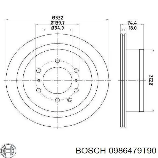 Tarcza hamulcowa tylna 0986479T90 Bosch